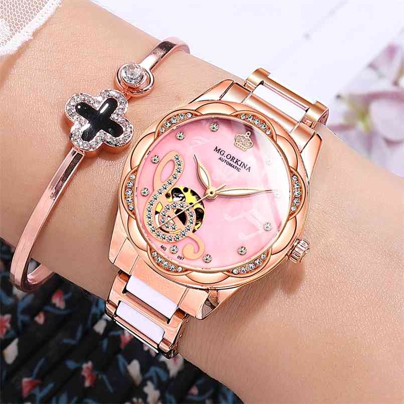 Ladies Fashion Rose Gold Pink Wristwatch Women Watches Luxury Top Brand Mechanical Female Clock Ro Relogio Feminino Montre Femme 210707, Mg082-2 with box
Ladies Fashion Rose Gold Pink Wristwatch Women Watches Luxury Top Brand Mechanical Female Clock Ro Relogio Feminino Montre Femme 210707, Mg082-2 with box