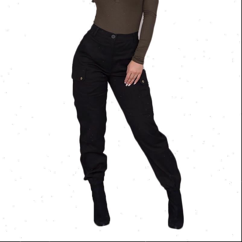 womens pant women cargo pants safari style female black with side pockets casual high waist long trousers button, Black;white
womens pant women cargo pants safari style female black with side pockets casual high waist long trousers button, Black;white