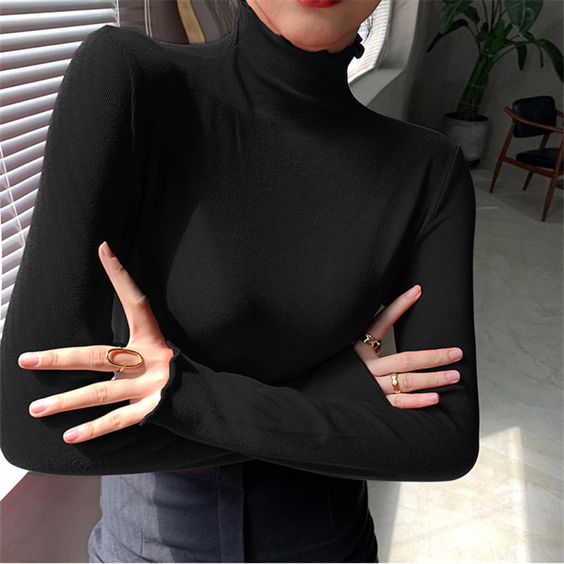 Fashion Women Arrival Shirt Solid Warm Thicken Large Size Casual Basic Korea Brief Minimalist Tops T-shirt 210421