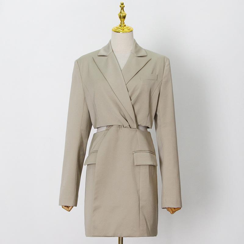 Winter Fashion Women's Suit Collar Twist Design Sexy Waist Hollow A-line Slim Dress Women Casual Dresses