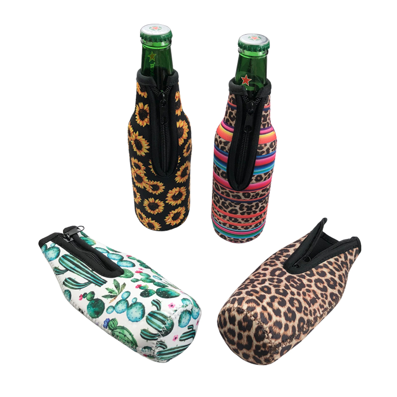 330ml 12 oz Universal Neoprene Beer Coolers Cover with Zipper, Bottle koozies, Softball, Suower Pattern Free shipping