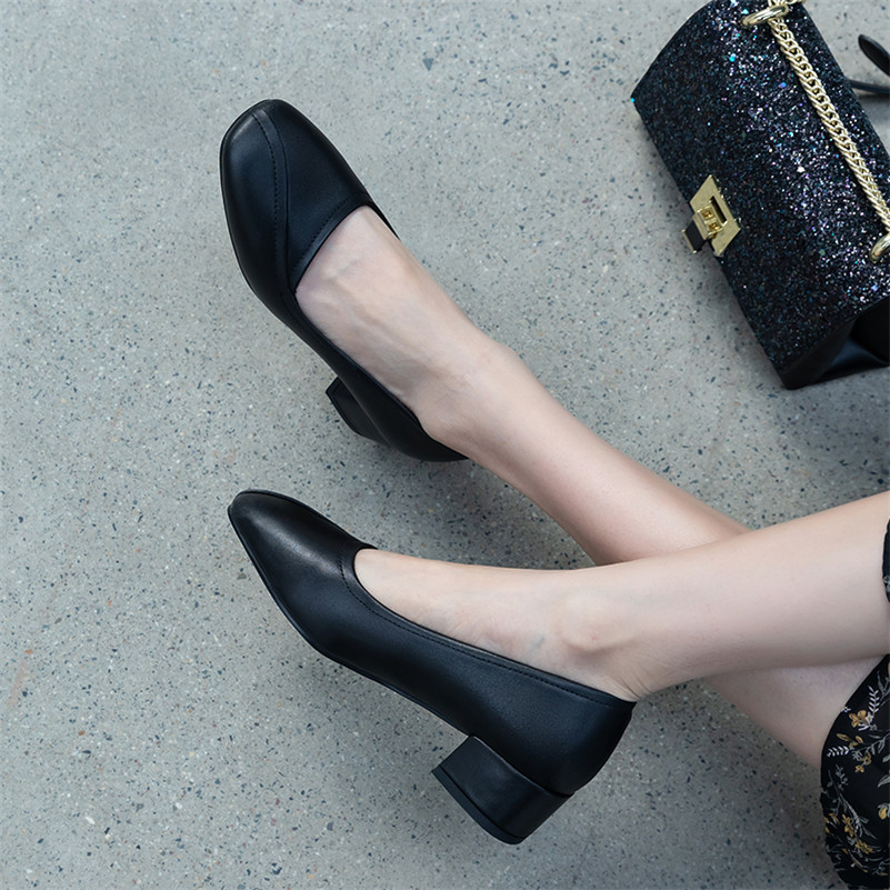 Women Shoes Mid Heel Pumps Ladies Round Toe Thick Heels Footwear Female Summer Dress Khaki Large Size 10.5 210517