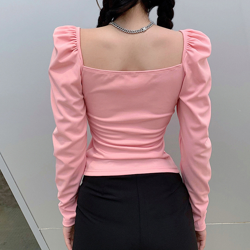 Nomikuma Vintage Square Collar Women Blouse Puff Long Sleeve Slim Short Blusas Top Autumn New Sexy Korean Shirts 6C328 210427