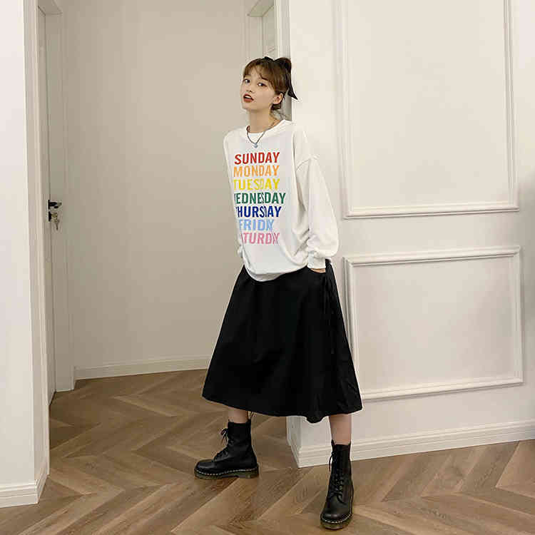 autumn korean style colorful letter print sweatshirts womens long sleeve pullovers (F4073) 210423