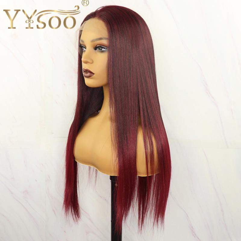 Synthetic Wigs YYsoo 1B/39 Long Silky Straight Futura Japan Heat Resistant T Part For Black Women Glueless Hair Lace Front Wig