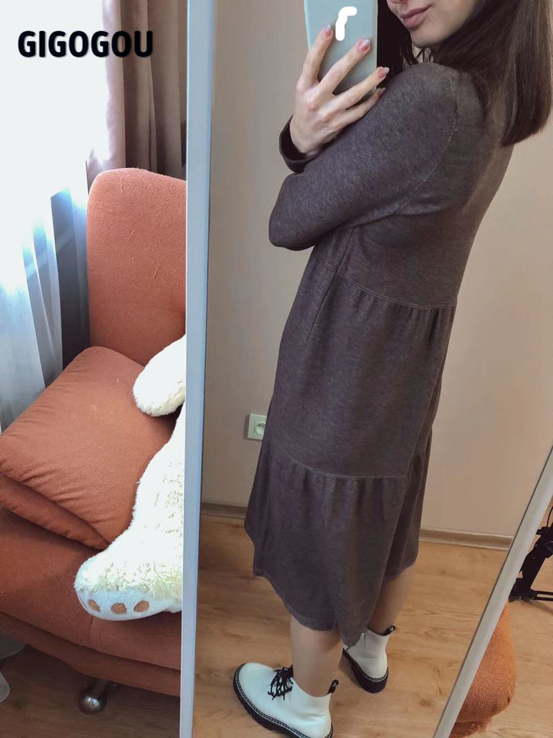 GIGOGOU Oversized Women Sweater Dress Autumn Winter Casual Loose Jumper Top Knitted Pullover Straight Dresses Tunic Tops 210409