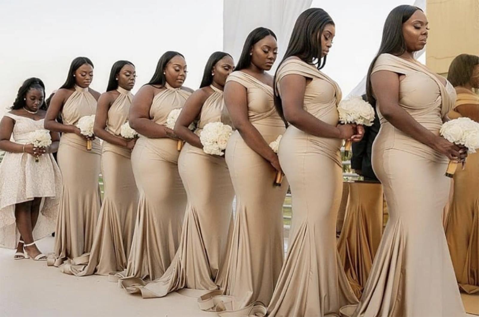 Africa Style Bridesmaid Dresses 2021 New Arabic Halter Sexy Misorder Modest Junior Maid Of Honor Mermaid Wedding Party Dress