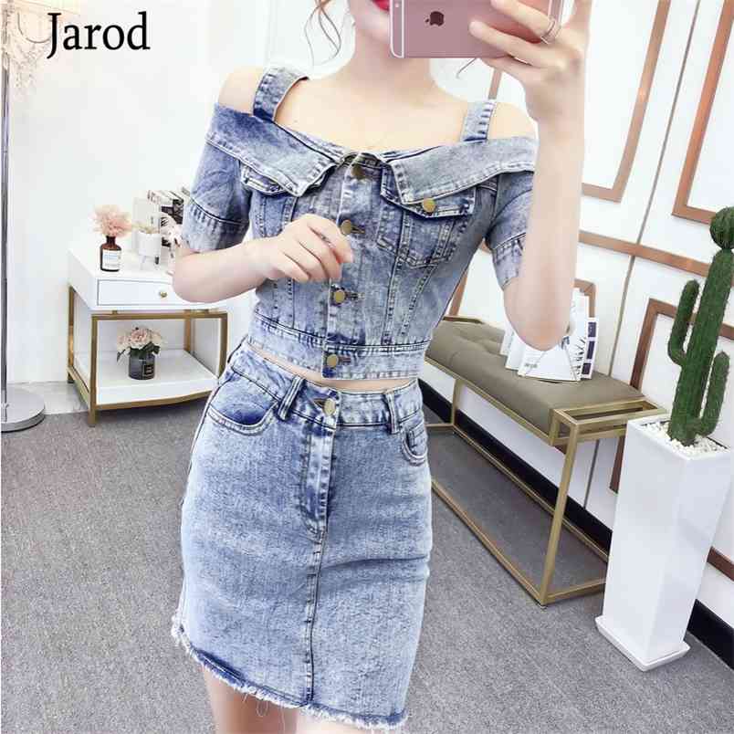 Women Denim 2pcs Sets High Quality Summer fashion Sexy slash neck Short Tops + waist Mini skirts Suit 210519, Photo color
Women Denim 2pcs Sets High Quality Summer fashion Sexy slash neck Short Tops + waist Mini skirts Suit 210519, Photo color