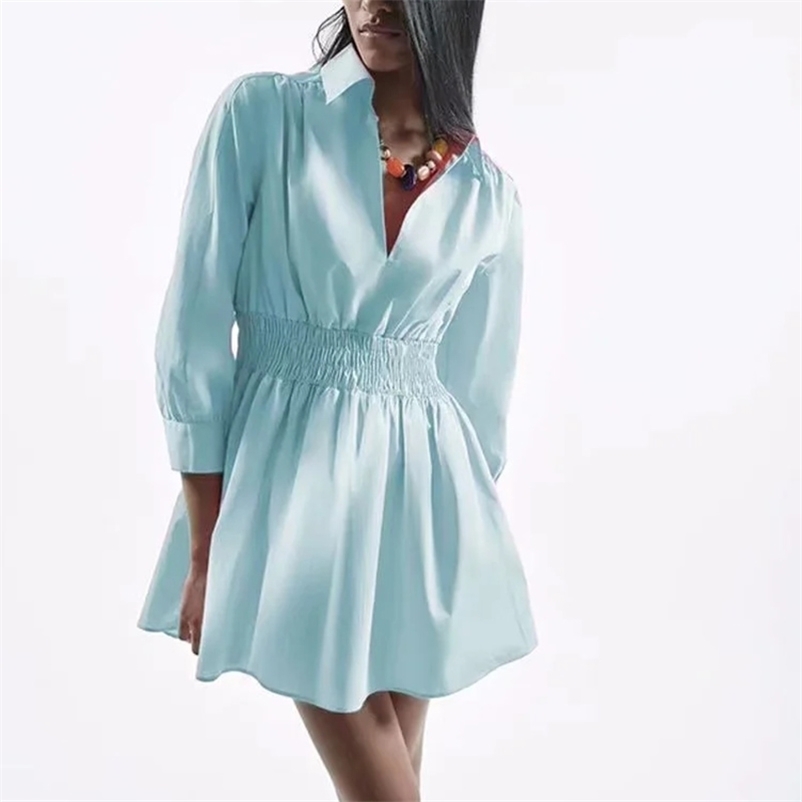 women slim dress Smocked shirt pleated V-neck Shirt style elastic waist mini fashion female summer 210524, Sky blue
women slim dress Smocked shirt pleated V-neck Shirt style elastic waist mini fashion female summer 210524, Sky blue