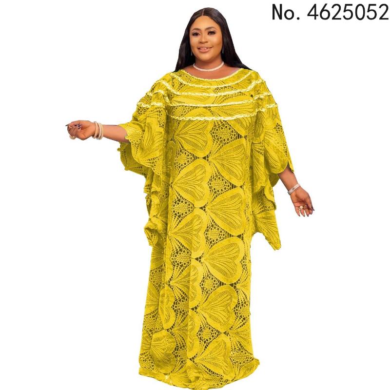 Ethnic Clothing Fashion Classic African Women Dashiki Robe Lace Water Soluble Fabrics Free Size Loose Long Dress One Piece