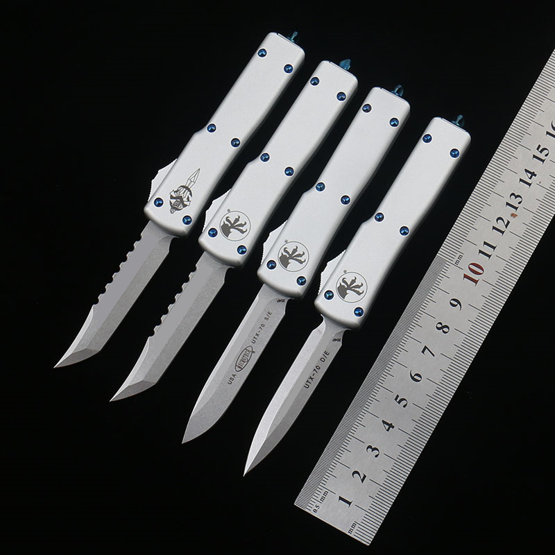 Microtech silver white UTX-70 knives Combat tactical UTX70 knife D2 steel Blade 6061-T6 Aviation aluminum alloy handle Outdoor camping survival EDC tool
Microtech silver white UTX-70 knives Combat tactical UTX70 knife D2 steel Blade 6061-T6 Aviation aluminum alloy handle Outdoor camping survival EDC tool