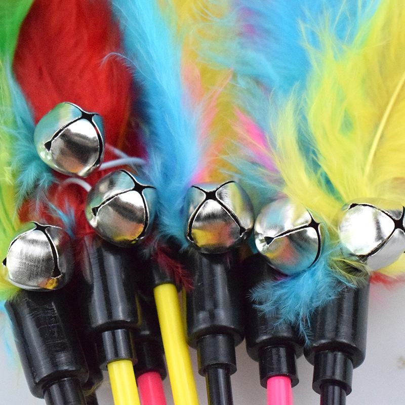Rabbit Furs Pet Cat Toys Cats Teaser Wand Dog Feather Playing with bells elastoplastic products WY1336