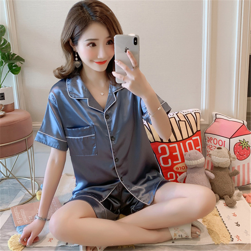 2021julys song 2021 new spring summer women faux silk pajamas set simple pure color leisure nightwear short sleeves sleepwear, Black;red
2021julys song 2021 new spring summer women faux silk pajamas set simple pure color leisure nightwear short sleeves sleepwear, Black;red