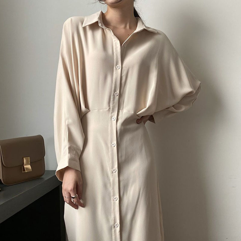 Casual Shirt Dress for Women Korean Chic Robe Loose Batwing Sleeve Dresses Female Vintage Elegant Vestidos Mujer 210519