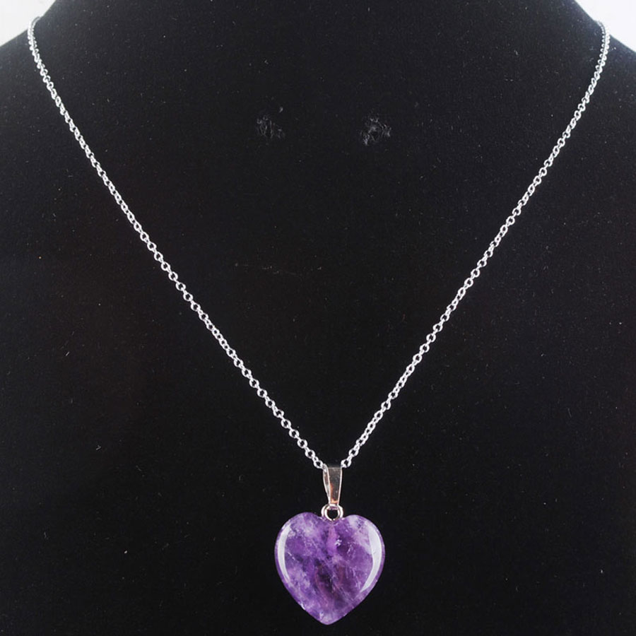 WOJIAER Women Pendant Necklace Jewelry Natural Rose Quartz Tigers Eye Agate Gem Stone Bead Heart Silver Plated Reiki Chakra 18Inch DBN345