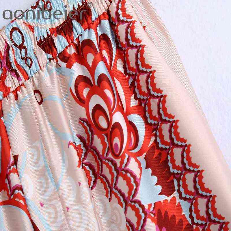 Aonibeier Summer Ornate Print Women Long Trousers Lightweight Casual Elastic High Waist Pants Female Bottoms Wide Leg 211115