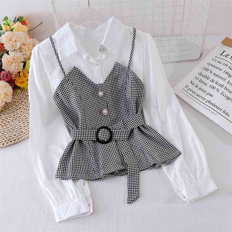 Spring Autumn Women's Shirt Korean Striped Suspender Solid Color Long-Sleeved Blouse Fake Two-Piece Tops LL830 210719, Black
Spring Autumn Women's Shirt Korean Striped Suspender Solid Color Long-Sleeved Blouse Fake Two-Piece Tops LL830 210719, Black