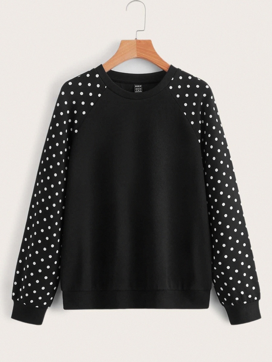 Polka Dot Raglan Sleeve Sweatshirt I96V#, Black
Polka Dot Raglan Sleeve Sweatshirt I96V#, Black