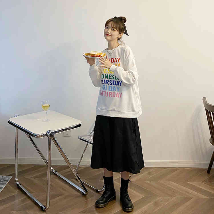 autumn korean style colorful letter print sweatshirts womens long sleeve pullovers (F4073) 210423
