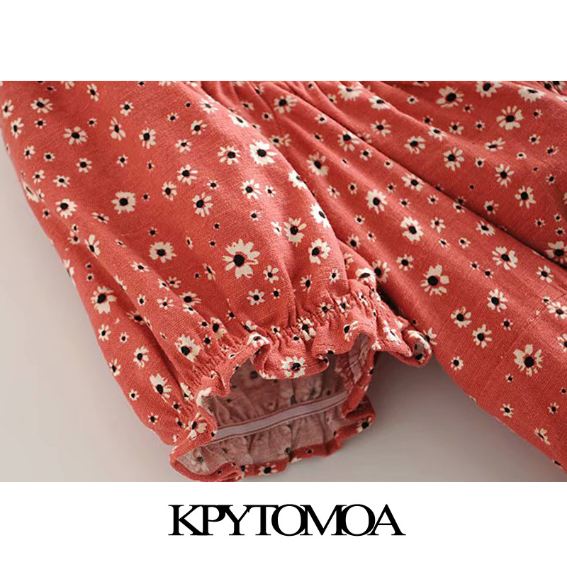 Women Sweet Fashion Floral Print Button-up Mini Dress Puff Sleeves With Lining Female Dresses Vestidos 210420