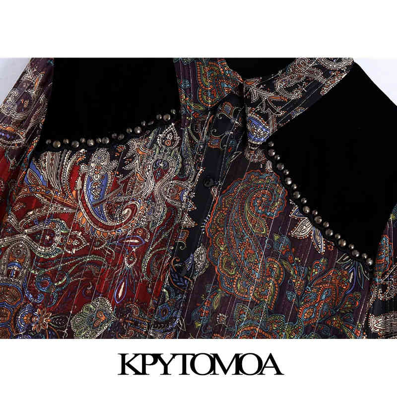 Women Fashion Semi-sheer Metallic Thread Printed Velvet Blouses Long Sleeve Studs Female Shirts Chic Tops 210420