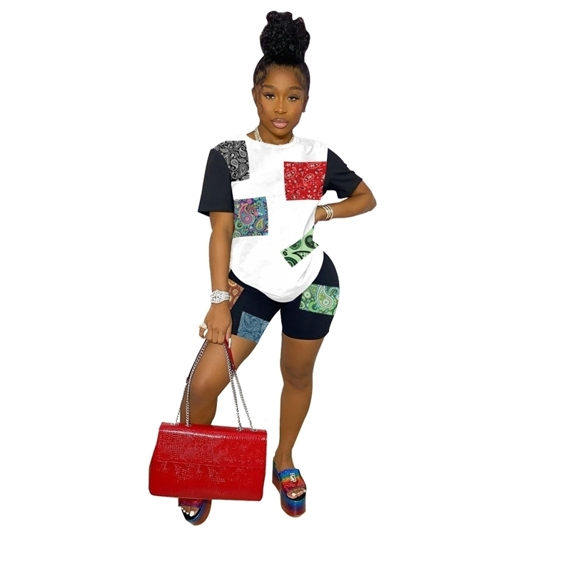 Women Designers Clothes Tracksuits Two Piece Set Paisley Patch Printing Summer Street Fashion