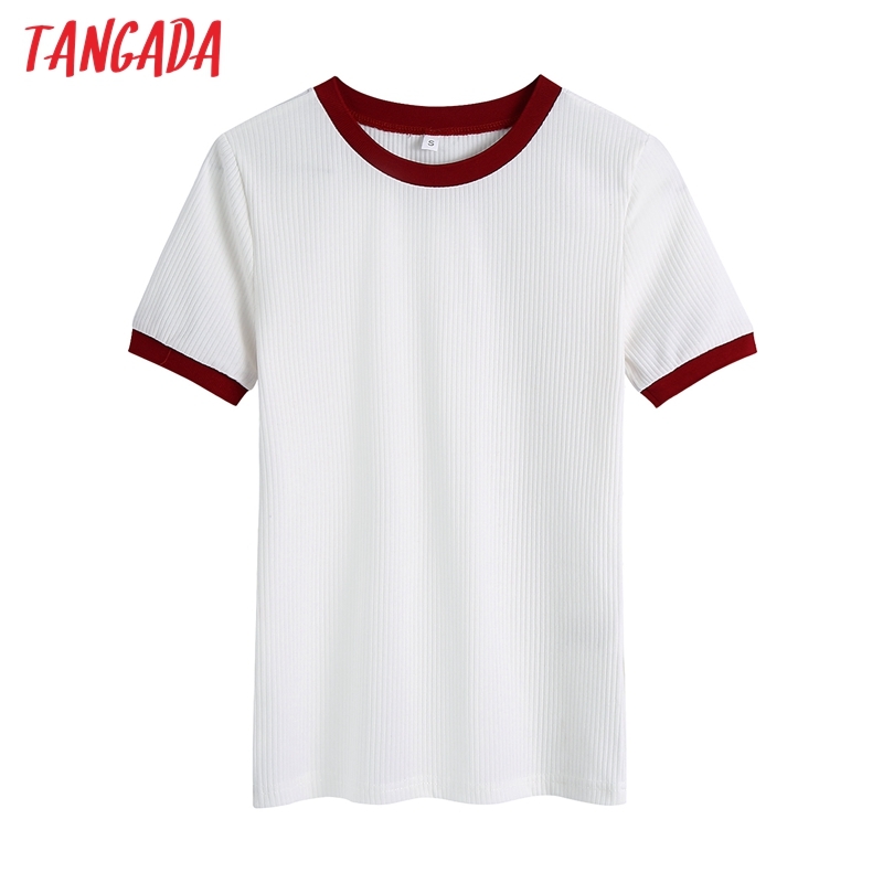 Women Fashion Patchwork White Strethy T Shirt Vintage O Neck Short Sleeve Female Top Tee Mujer BE504 210416