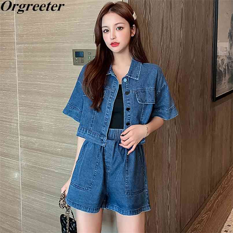 Preppy Style Denim Two piece Student set Women Korean Summer Lapel Loose Coat and Elastic Waist Wide-leg Shorts Sets 210602, Blue
Preppy Style Denim Two piece Student set Women Korean Summer Lapel Loose Coat and Elastic Waist Wide-leg Shorts Sets 210602, Blue
