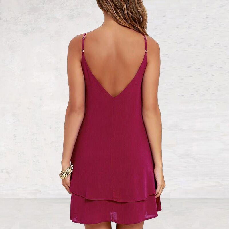 Lossky Women Summer Backless Chiffon Dress Sexy Spaghetti Strap Mini Casual Loose Dresses Fashion Women's Black Red Dress Girl 210409