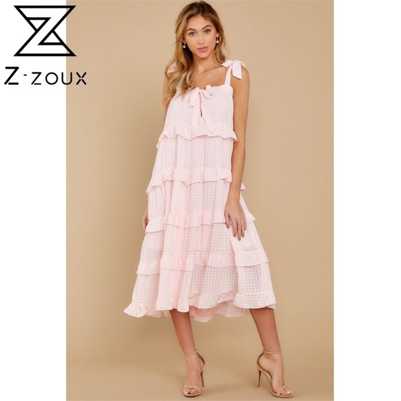 Women Dress Bow Bandage Sleeveless Sexy Dresses Pink White Plus Size Ruffles Summer Clothes 210513