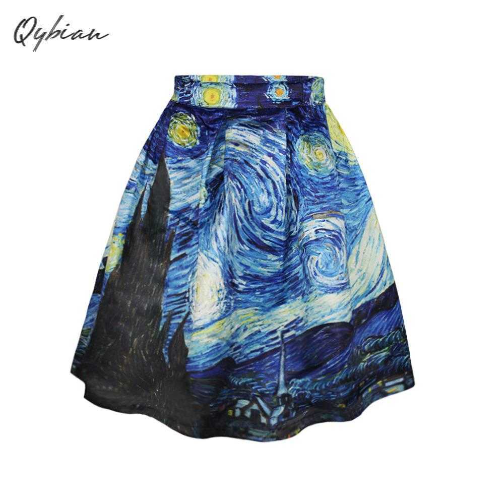 Qybian Faldas Vintage Van Gogh Print Ladies Skirts High Waist Womens Christmas Plus Size 210621