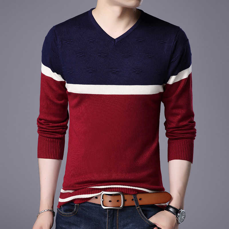 Liseaven Men Pullover Sweater V Neck Casual Slim Fit Sweaters Long Sleeve Pullover Tops 210929