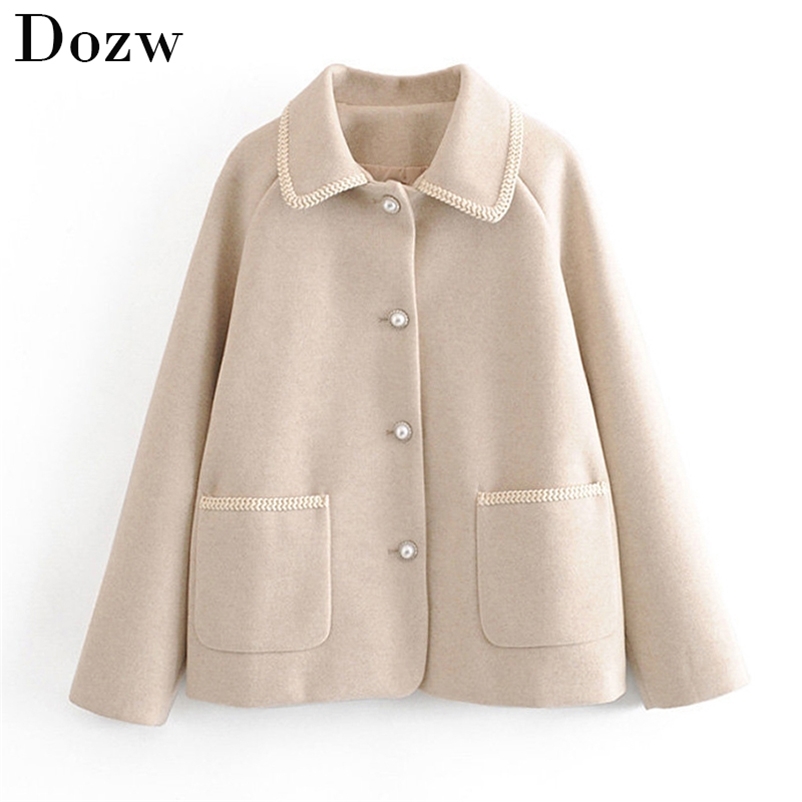 Women Fashion Solid Coat Turn Down Collar Casual Jacket Autumn Winter Pockets Long Sleeve Warm Tops Outerwear Abrigo Mujer 210515