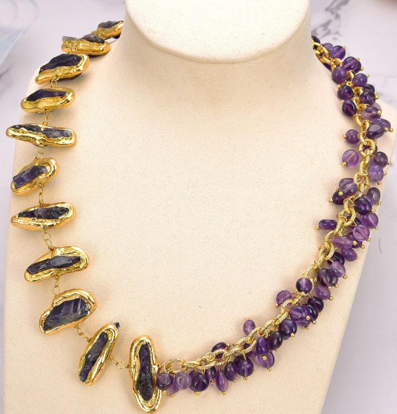 Chains HABITOO Natural Purple Amethysts Electroplated Gold Color Plated Asymmetric Necklace 18" Jewelry For Woman, Silver
Chains HABITOO Natural Purple Amethysts Electroplated Gold Color Plated Asymmetric Necklace 18" Jewelry For Woman, Silver