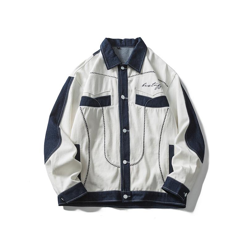 Men's Jackets Dannyandzee Autumn Guochao High Street Loose Blue And White Color Matching Bright Line Work Jacket Ins Winter