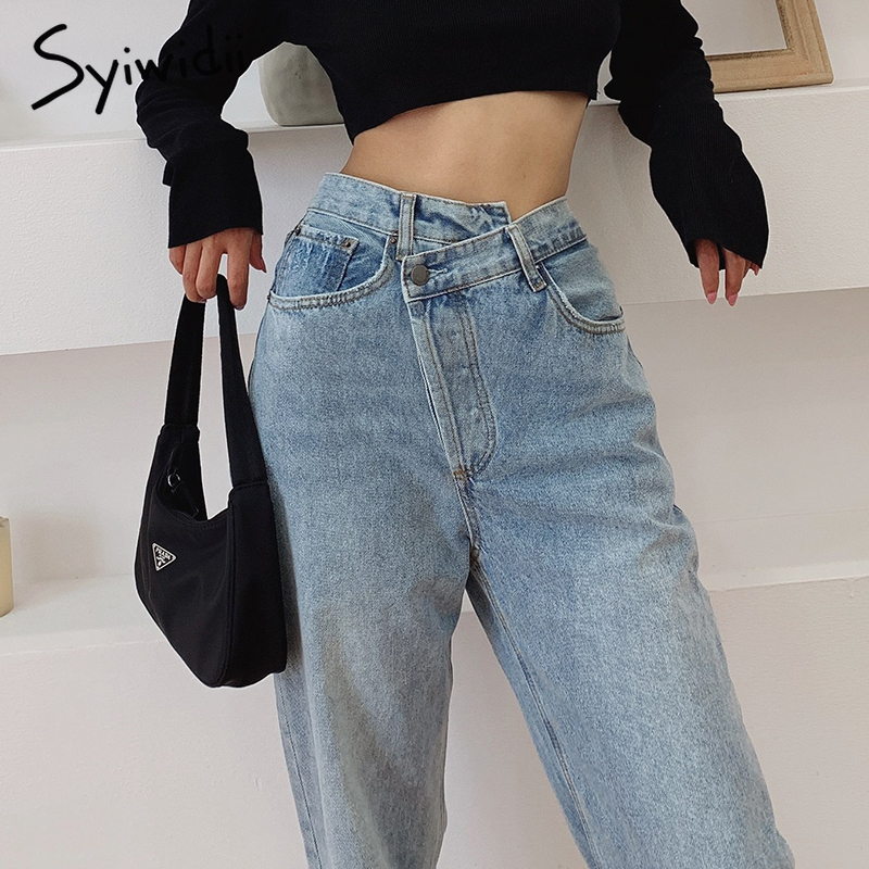 2011syiwidii irregular high waisted mom jeans for women straight high street full length denim pants clothes 2021 fashion spliced, Blue
2011syiwidii irregular high waisted mom jeans for women straight high street full length denim pants clothes 2021 fashion spliced, Blue