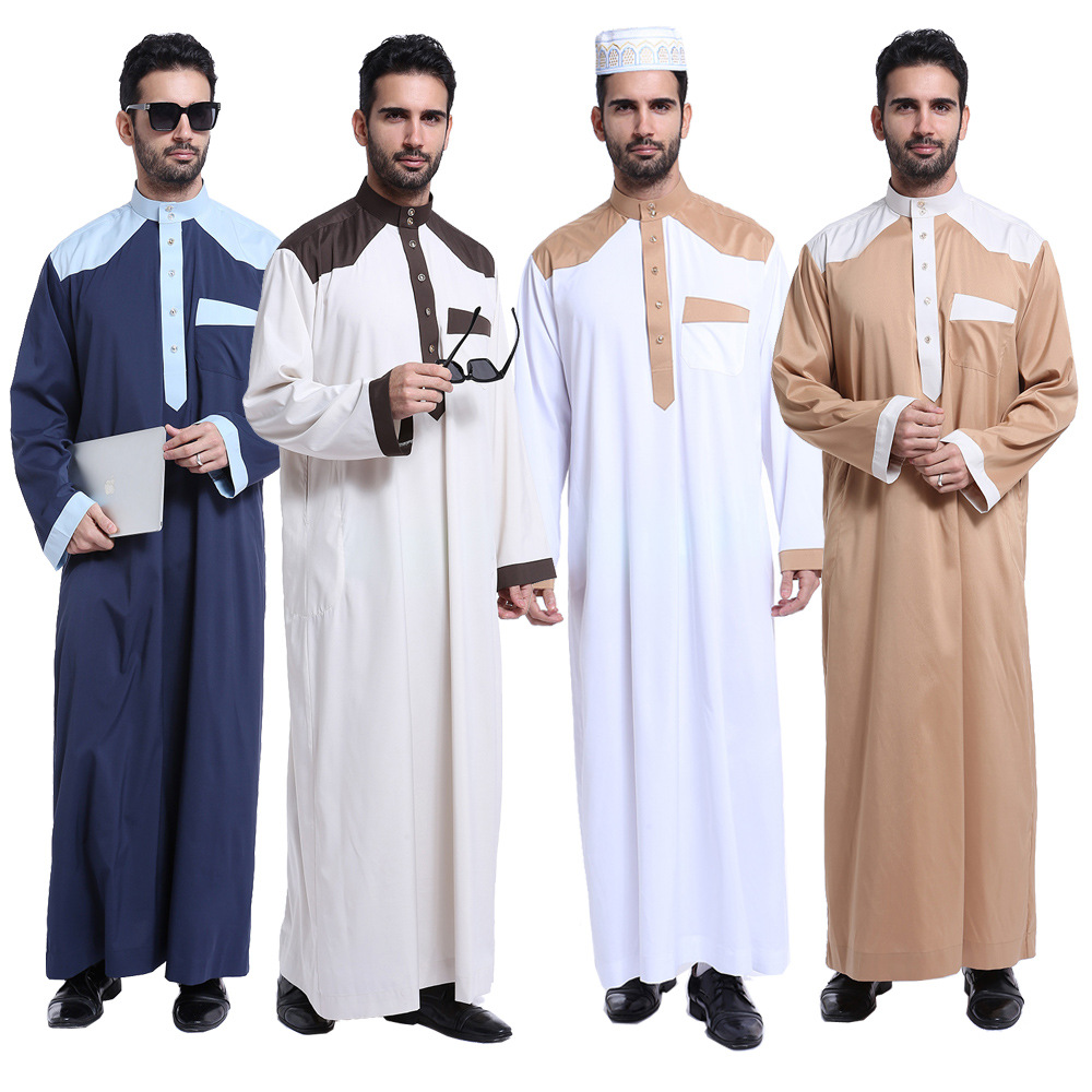 

Muslim Islamic Clothing Men Jubba Thobe Kimono Long Robe Saudi Musulman Stand Collar Abaya Caftan Islam Dubai Arab Long Dress