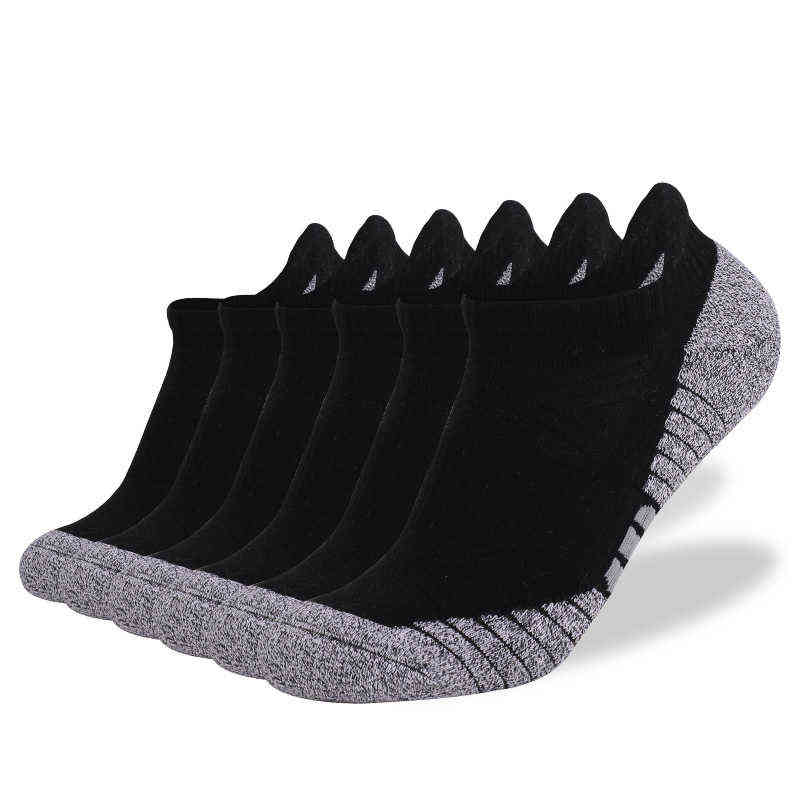 6 Pairs Mens Cushion Ankle Socks Gray White Black Color Low Cut Comfort Breathable Casual Cotton Running Sport Women Socks H1208