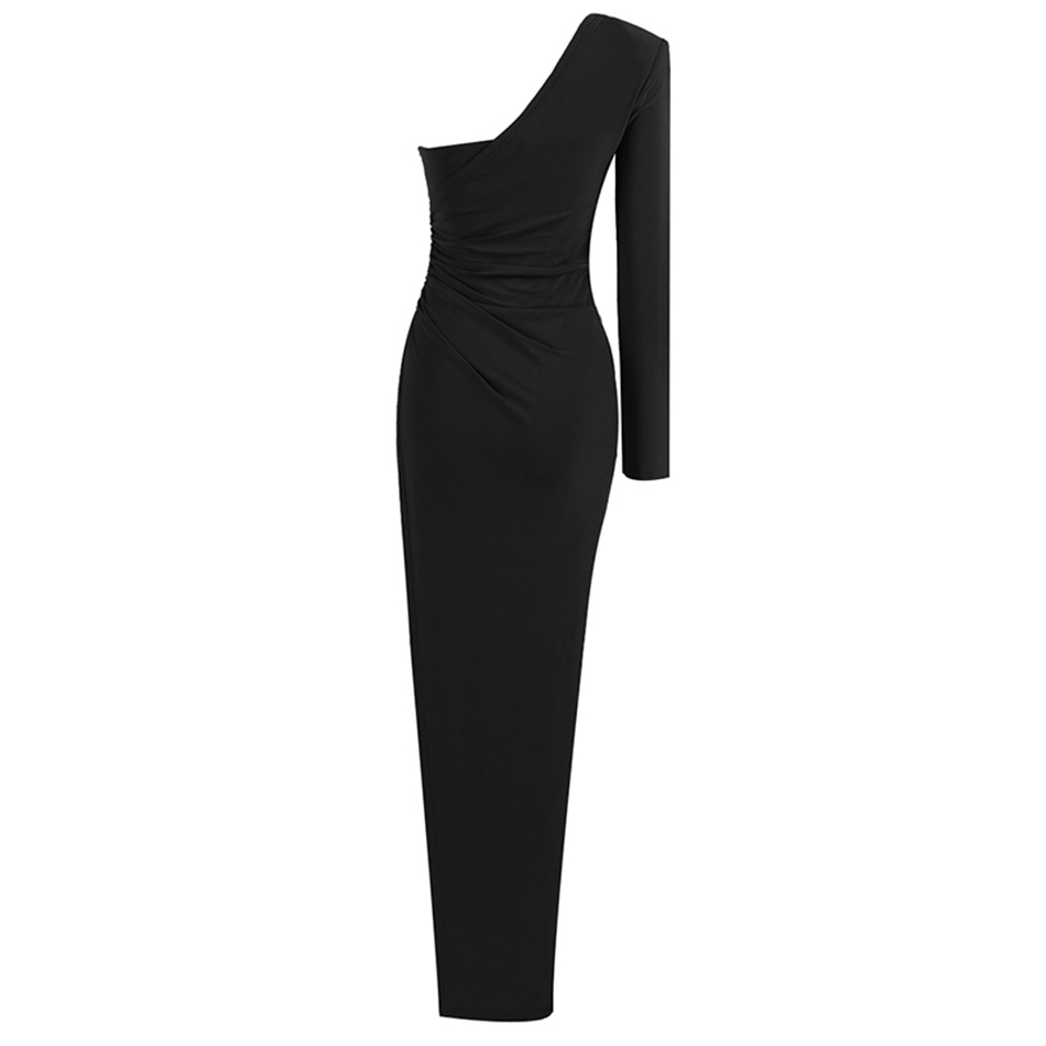 Summer Women Elegant Black One Shoulder Party Dress Sexy Long Sleeve Celebrity Evening Runway Club Maxi Dresses 210423