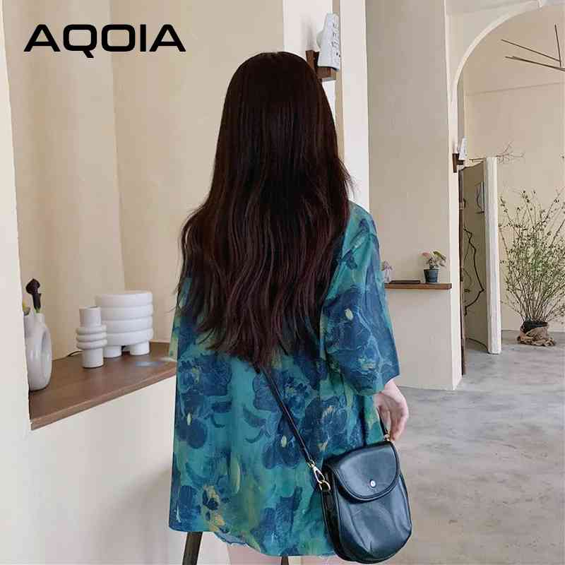 Summer Chic Korean style Tie dye Women Shirt Loose Short Sleeve Button Up Womens Blouses Plus Size Female Clothing 210521