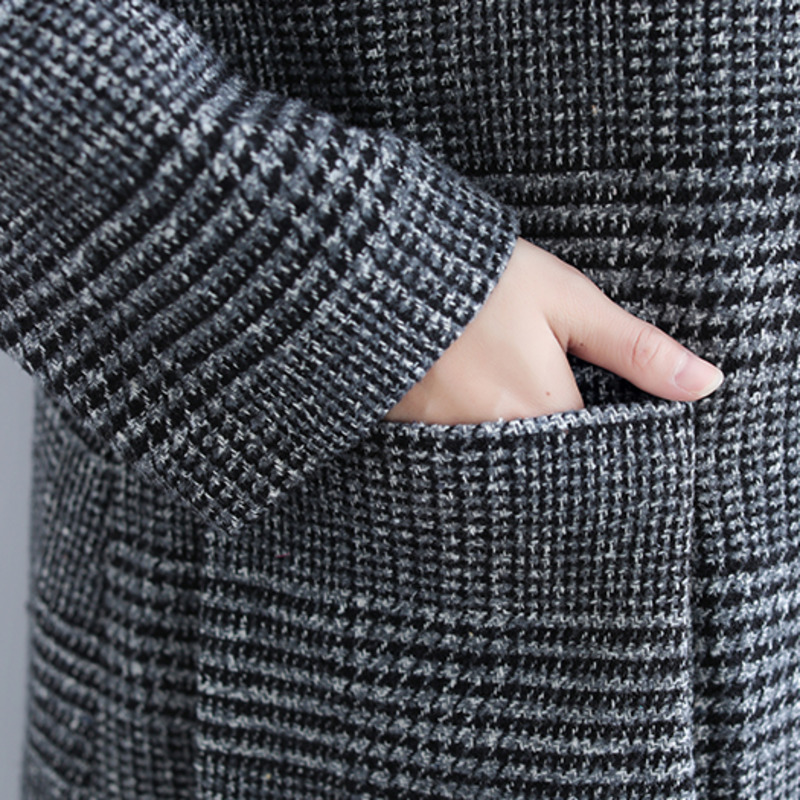 Autumn Winter Plaid Woolen Coat Women Plus Size Fashion Vintage Loose Single-breasted Hooded Long Outerwear Female Clothing