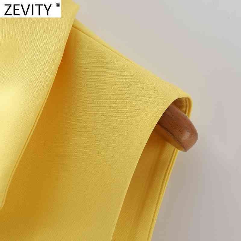 Zevity Women Fashion Sleeveless Yellow Vest Jacket Office Ladies Business Casual Suits WaistCoat Pockets Outwear Tops CT683 210419