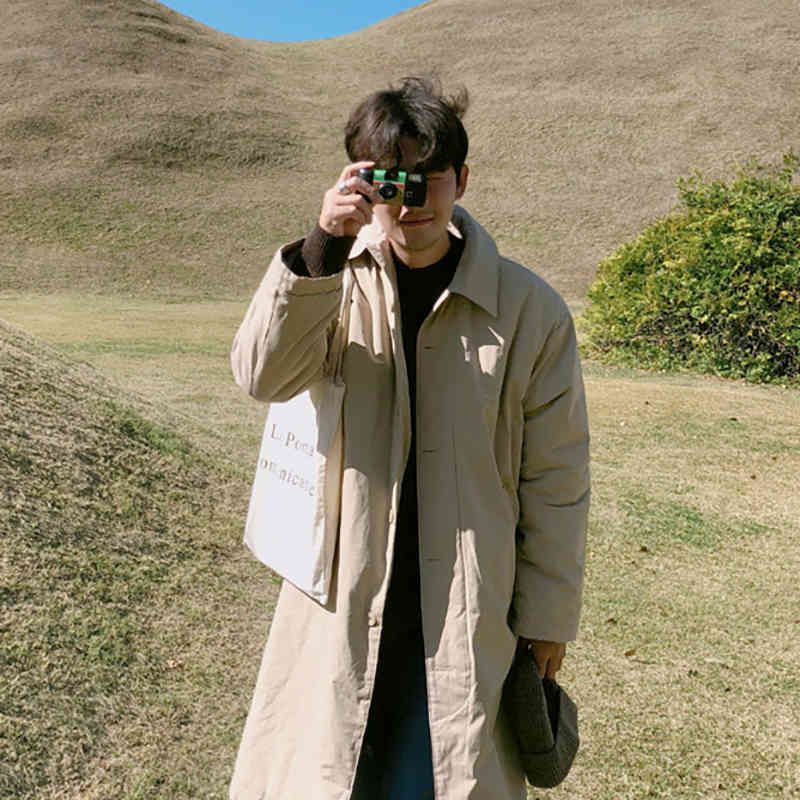 IEFB Korean fashion fleece fur lapel collar mid length cotton padded clothes men's autumn winter thickened clothes male 9Y4773 210524