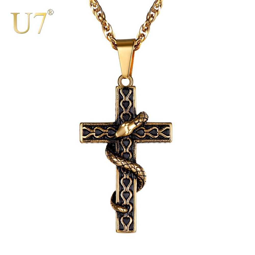 U7 Men 316L StainlSteel Cross With Snake Pendant Necklaces Punk Gold-Color Animal Men's Chain Necklace Jewelry Gifts P1222 X0707
U7 Men 316L StainlSteel Cross With Snake Pendant Necklaces Punk Gold-Color Animal Men's Chain Necklace Jewelry Gifts P1222 X0707