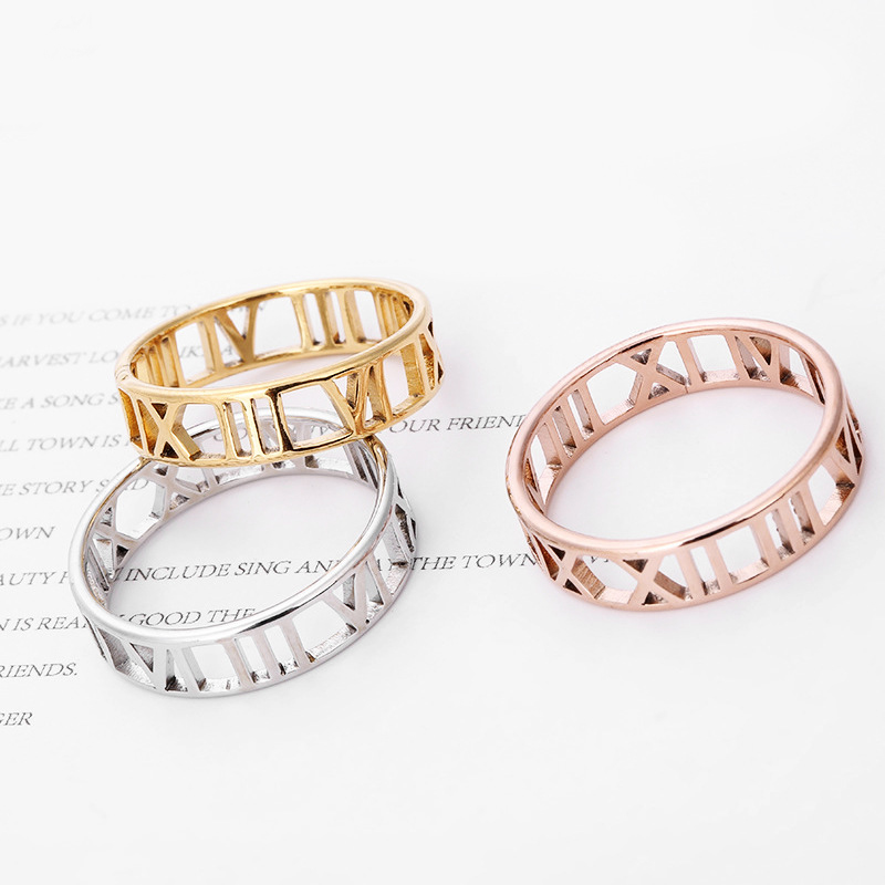 6MM Stainless Steel Roman numeral Ring 18K Rose Gold Silver Plated Hollow Out Rings for Men Women High Quality Wholesale Price