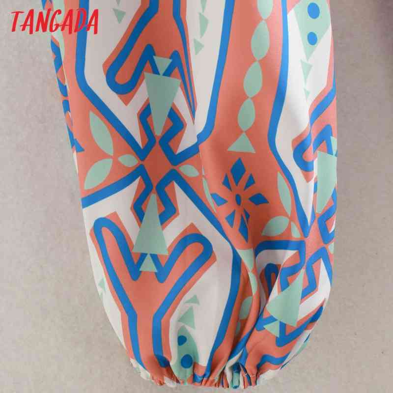 Spring Fashion Women Geometry Print Shirt Long Sleeve Strethy Waist Office Ladies Midi Dress 2W76 210416