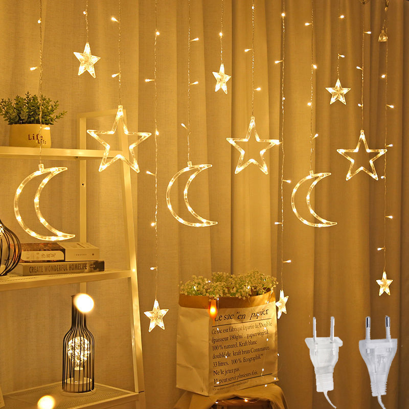 110/220V EU/US ED Christmas Star And Moon Garand Curtain ights Wedding String Fairy ights For Hoiday Wedding Decoration
110/220V EU/US ED Christmas Star And Moon Garand Curtain ights Wedding String Fairy ights For Hoiday Wedding Decoration