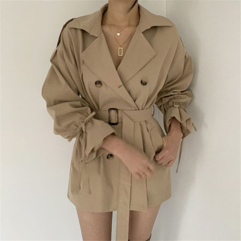 Spring Autumn Loose Classic Regular Trench Coat Flare Sleeves Fashion OL Overcoat Belt Female Windbreaker Coats 210421