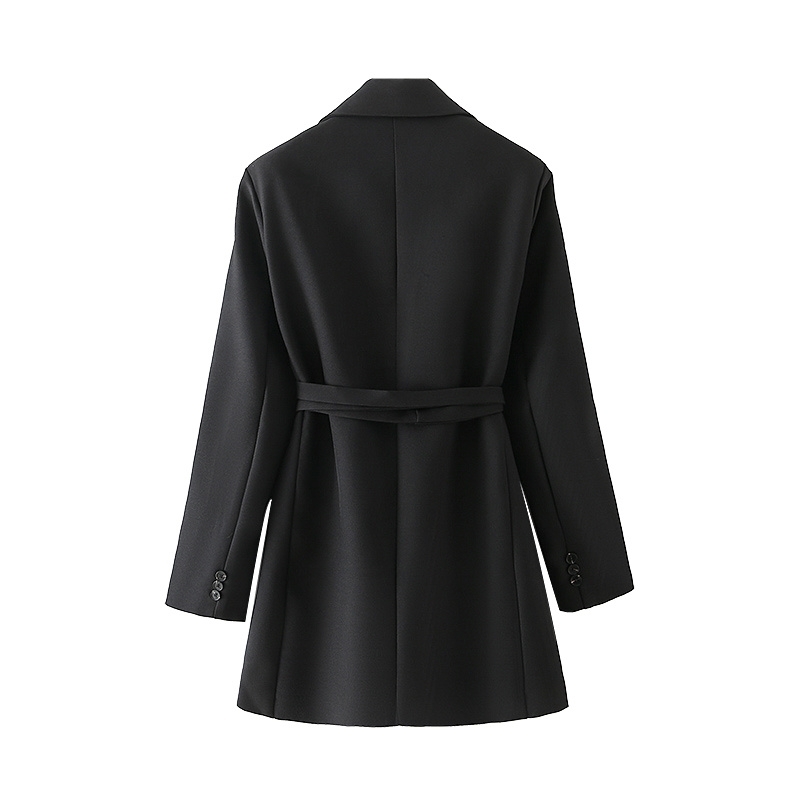 Elegant Women Solid Notched Collar Blazers Fashion Ladies Sashes Pocket Jacket Causal Female Chic Slim Long Coats 210430