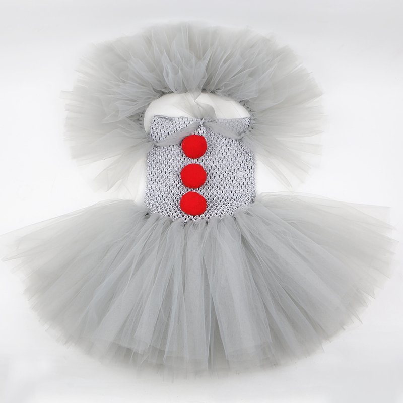 Joker Pennywise Cosplay Costume for Girl Halloween Party Herror Clown Dress Up Kids Fancy Tutu Dress Clothes with Collar Hairpin 220225